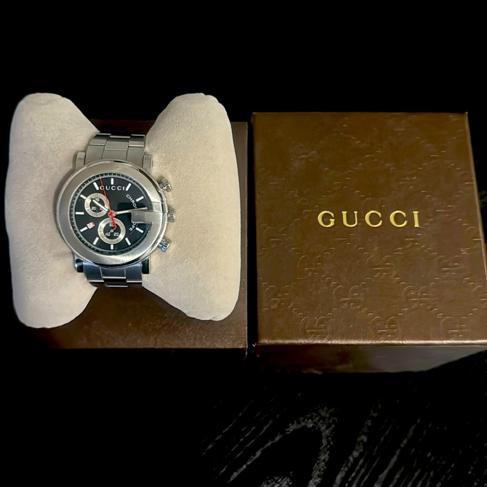 Men’s Gucci Chronograph Stainless Steel Watch – Black Dial